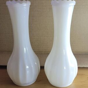 Elegant White Glass Vases ~ Milk Glass Vases, set of 2, Wedding vases
